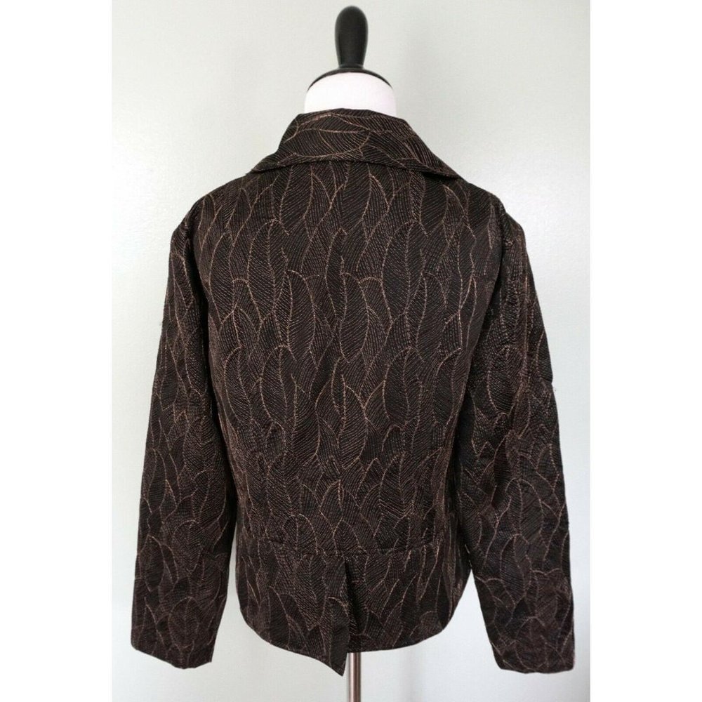 Chicos Brown Bronze Leaf Pattern Open Front Metal… - image 4